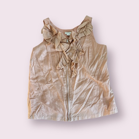 J. Crew Tops - Women’s J.Crew Silk Cotton Blend Ruffle Zip Collar Light Salmon Tank Top Size 8